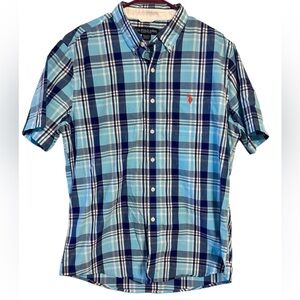 U.S. Polo Assn Blue Plaid Button Down Short Sleeve Shirt Size XL